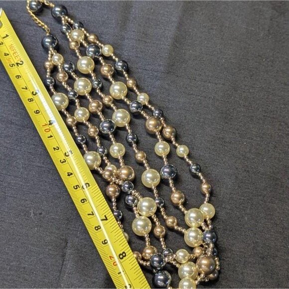 3 for $30 Vintage multistrand necklace, gold, Champaign and black beads, - Picture 7 of 8